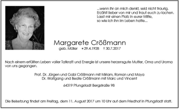 Traueranzeige von Margarete Crößmann von Trauerportal Echo Online