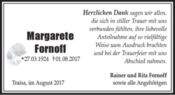 Traueranzeige von Margarete Fornoff von Trauerportal Echo Online