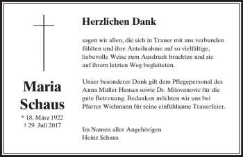 Traueranzeige von Maria Schaus von  Camberger Anzeiger