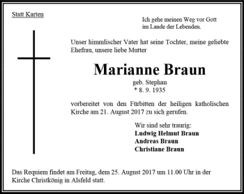 Traueranzeige von Marianne Braun von VRM Trauer