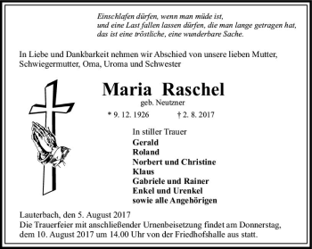 Traueranzeige von Marie Raschel von VRM Trauer