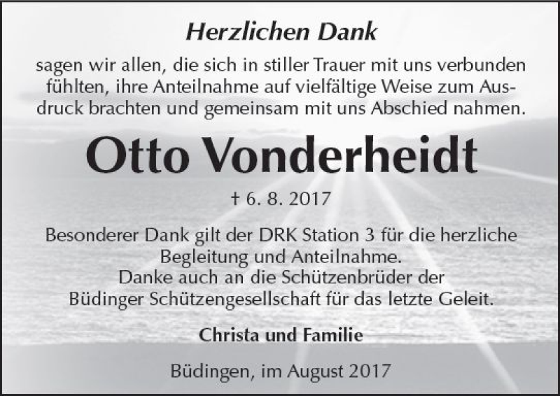  Traueranzeige für Otto Vonderheidt vom 26.08.2017 aus  Kreisanzeiger