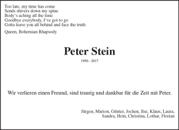 Traueranzeige von Peter Stein von Trauerportal Echo Online