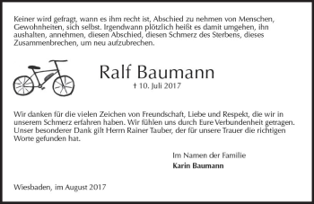Traueranzeige von Ralf Baumann von Trauerportal Rhein Main Presse
