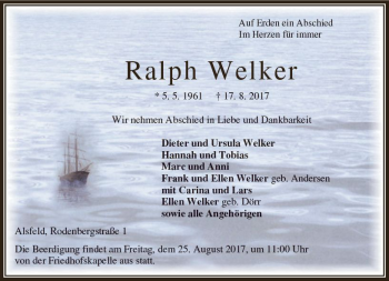 Traueranzeige von Ralph Welker von VRM Trauer