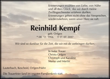 Traueranzeige von Reinhild Kempf von VRM Trauer