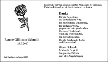 Traueranzeige von Renate Gillmann-Schmidt von  Camberger Anzeiger
