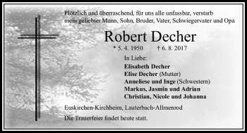 Traueranzeige von Robert Decher von VRM Trauer