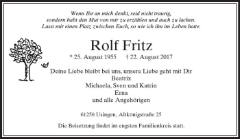 Traueranzeige von Rolf Fritz von  Usinger Anzeiger