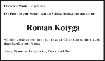 Traueranzeige von Roman Kotyga von Trauerportal Rhein Main Presse