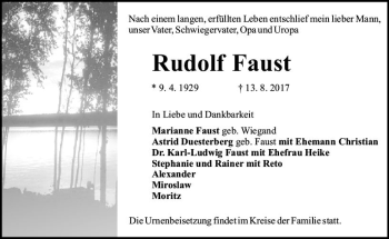 Traueranzeige von Rudolf Faust von Trauerportal Rhein Main Presse