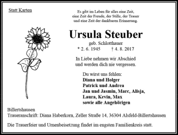 Traueranzeige von Ursula Steuber von VRM Trauer