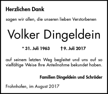 Traueranzeige von Volker Dingeldein von Trauerportal Echo Online