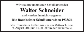 Traueranzeige von Walter Schneider von Trauerportal Rhein Main Presse