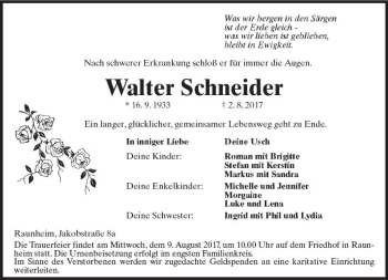 Traueranzeige von Walter Schneider von Trauerportal Rhein Main Presse