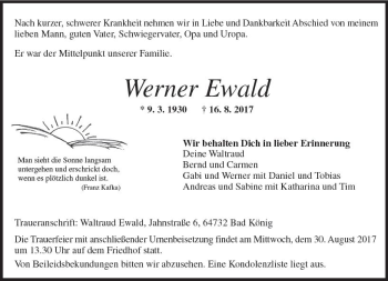 Traueranzeige von Werner Ewald von Trauerportal Echo Online