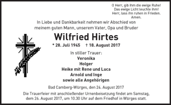 Traueranzeige von Wilfried Hirtes von  Camberger Anzeiger
