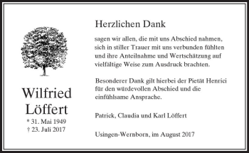 Traueranzeige von Wilfried Löffert von  Usinger Anzeiger
