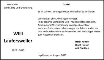 Traueranzeige von Willi Laufersweiler von Trauerportal Rhein Main Presse
