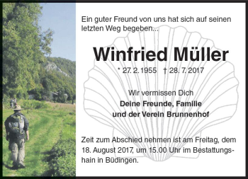 Traueranzeige von Winfried Müller von  Kreisanzeiger