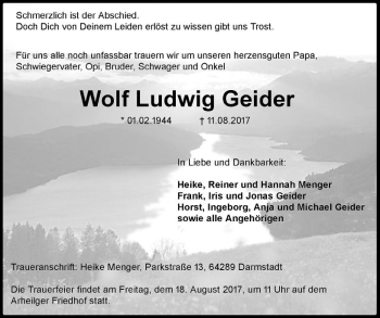Traueranzeige von Wolf Ludwig Geider von Trauerportal Echo Online