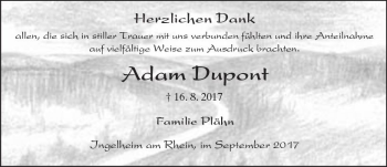 Traueranzeige von Adam Dupont von Trauerportal Rhein Main Presse