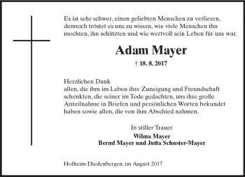 Traueranzeige von Adam Mayer von Trauerportal Rhein Main Presse