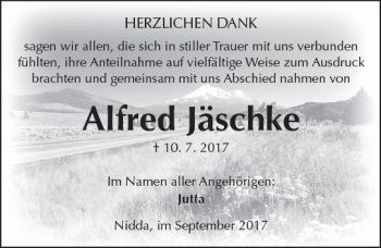 Traueranzeige von Alfred Jäschke von  Kreisanzeiger