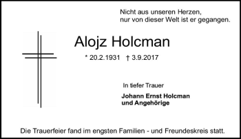 Traueranzeige von Alojz Holcman von Trauerportal Echo Online