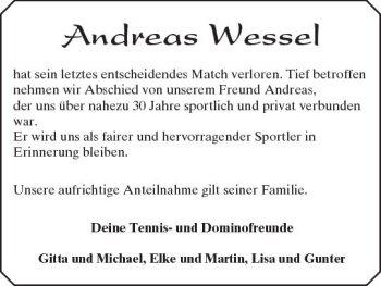 Traueranzeige von Andreas Wessel von Trauerportal Rhein Main Presse