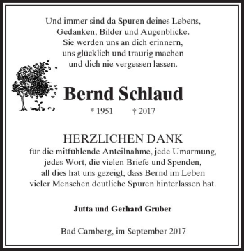 Traueranzeige von Bernd Schlaud von  Camberger Anzeiger