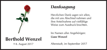 Traueranzeige von Berthold Wenzel von  Kreisanzeiger