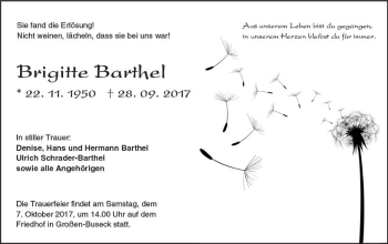 Traueranzeige von Brigitte Barthel von  Gießener Anzeiger