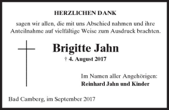 Traueranzeige von Brigitte Jahn von  Camberger Anzeiger