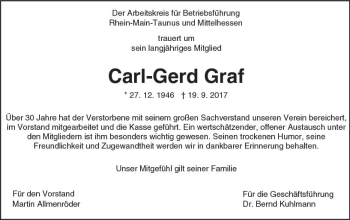 Traueranzeige von Carl-Gerd Graf von Trauerportal Echo Online