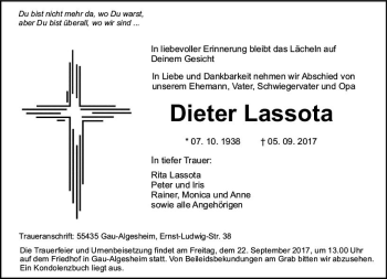 Traueranzeige von Dieter Lassota von Trauerportal Rhein Main Presse