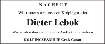 Traueranzeige von Dieter Lebok von Trauerportal Echo Online