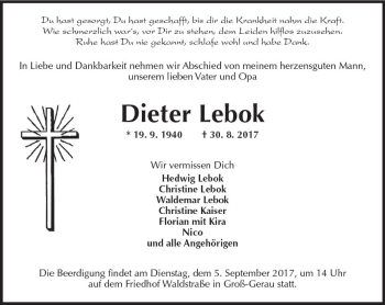 Traueranzeige von Dieter Lebok von Trauerportal Echo Online