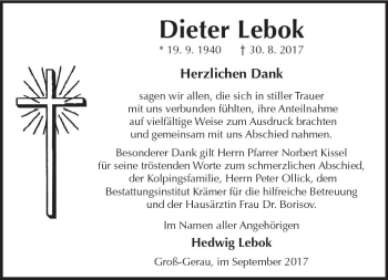 Traueranzeige von Dieter Lebok von Trauerportal Echo Online