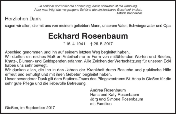Traueranzeige von Eckhard Rosenbaum von  Gießener Anzeiger