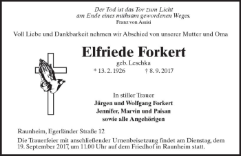 Traueranzeige von Elfriede Forkert von Trauerportal Rhein Main Presse