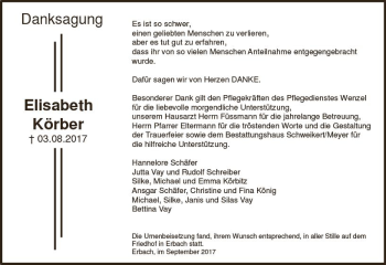 Traueranzeige von Elisabeth Kröber von Trauerportal Echo Online