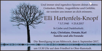 Traueranzeige von Elli Hartenfels-Knopf von Trauerportal Echo Online
