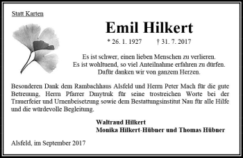 Traueranzeige von Emil Hilkert von VRM Trauer