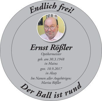 Traueranzeige von Ernst Rößler von Trauerportal Rhein Main Presse