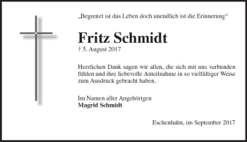 Traueranzeige von Fritz Schmidt von Trauerportal Rhein Main Presse