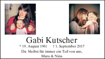 Traueranzeige von Gabi Kutscher von Trauerportal Echo Online