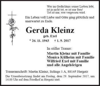 Traueranzeige von Gerda Kleinz von Trauerportal Rhein Main Presse