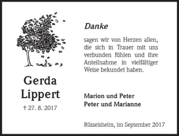 Traueranzeige von Gerda Lippert von Trauerportal Rhein Main Presse