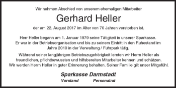 Traueranzeige von Gerhard Heller von Trauerportal Echo Online